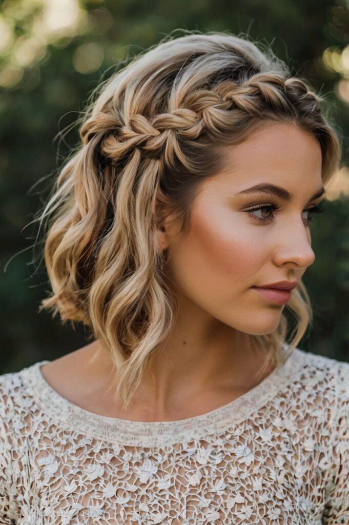 Braided Half-Up Bob Prom Hair Styles for Short Hair